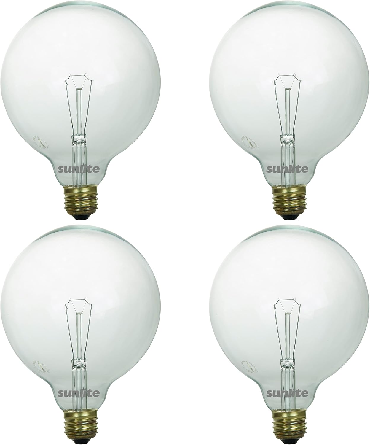 Sunlite 41687 Incandescent G40 Globe Light Bulb, Clear, 60 Watts, 580 Lumens, Medium E26 Base, Decorative, Dimmable, Pendant, Vanity Mirror, 2600K Warm White, 4 Count 60 Watts, 580 Lumens Clear