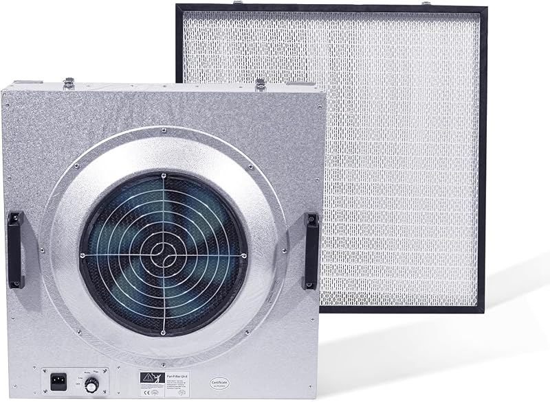 Campana de flujo laminar de filtración HEPA H14 （Incluir filtro HEPA ）,FFU, unidad de filtro de ventilador actualizada, limpieza 100/ISO Clase 5, para laboratorios/salas limpias/sala de champiñones ，(22.6"x22.6"110V)