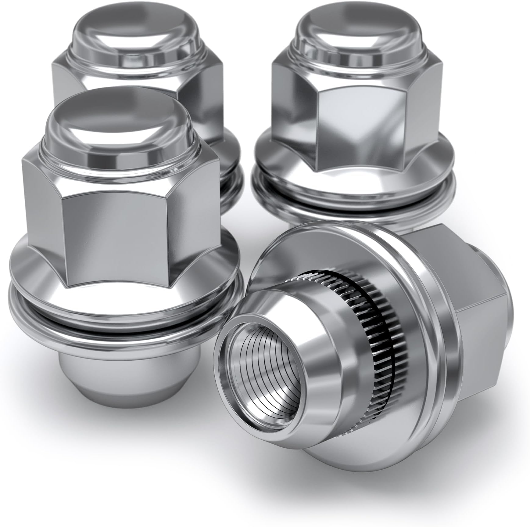 White Knight M12x1.50 Chrome Factory Style Lug Nuts for Select Toyota | Lexus | Kia | Genesis - Med Mag with Washer - Carbon Steel for Durable Construction & Easy Installation - 5307-4 ( 4 Pack )