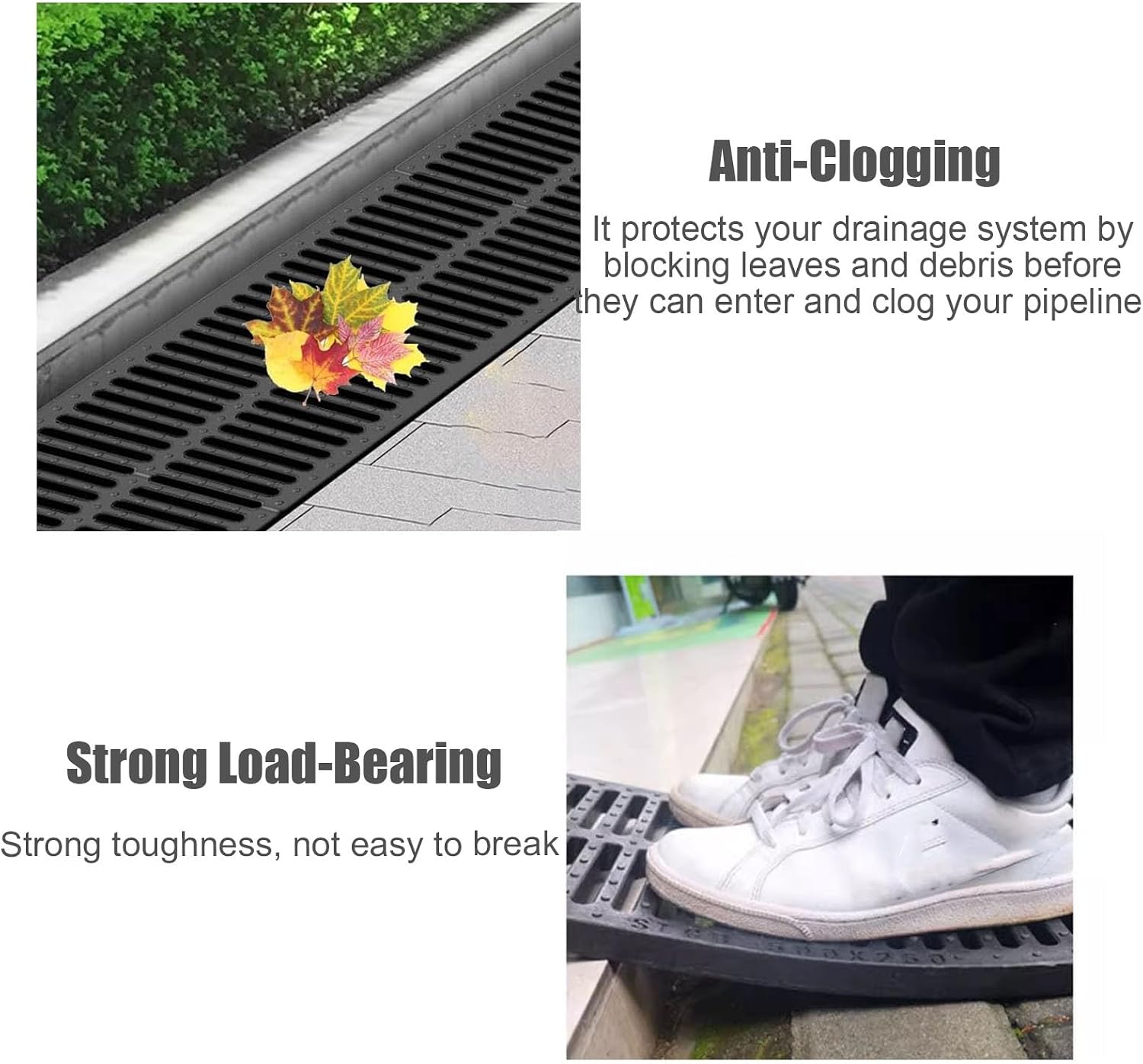 Outdoor Drainage Grate Cover - 50cm Anti-Clogging Polymer Resin Gutter Guard Non-Slip for Walkways & Drainage Systems Plastic Drain Cover for Garage & Outdoor Use