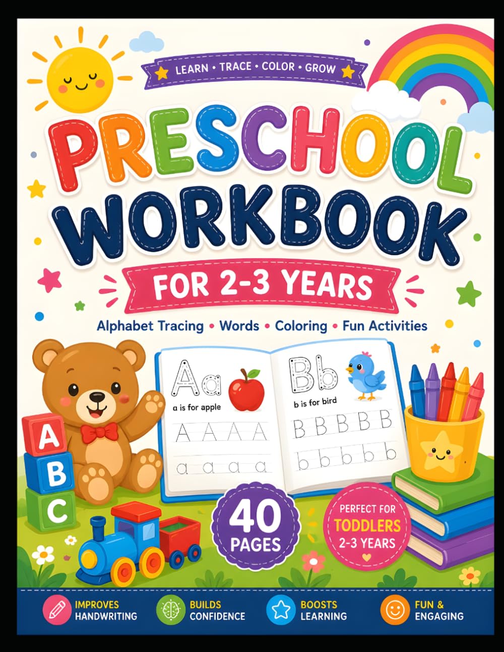 Preschool Workbook for Ages 2-3: Alphabet Tracing, First Words, Coloring & Fun Learning Activities for Toddlers | 40 Pages of Early Learning Practice