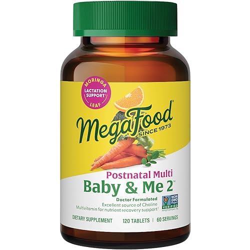 MegaFood Baby & Me 2 Postnatal Vitamins for Women Breastfeeding with Folate (Folic Acid Natural Form), Choline, Iodine, Vitamin D, Moringa Leaf and More - 120 Tabs (60 Servings)