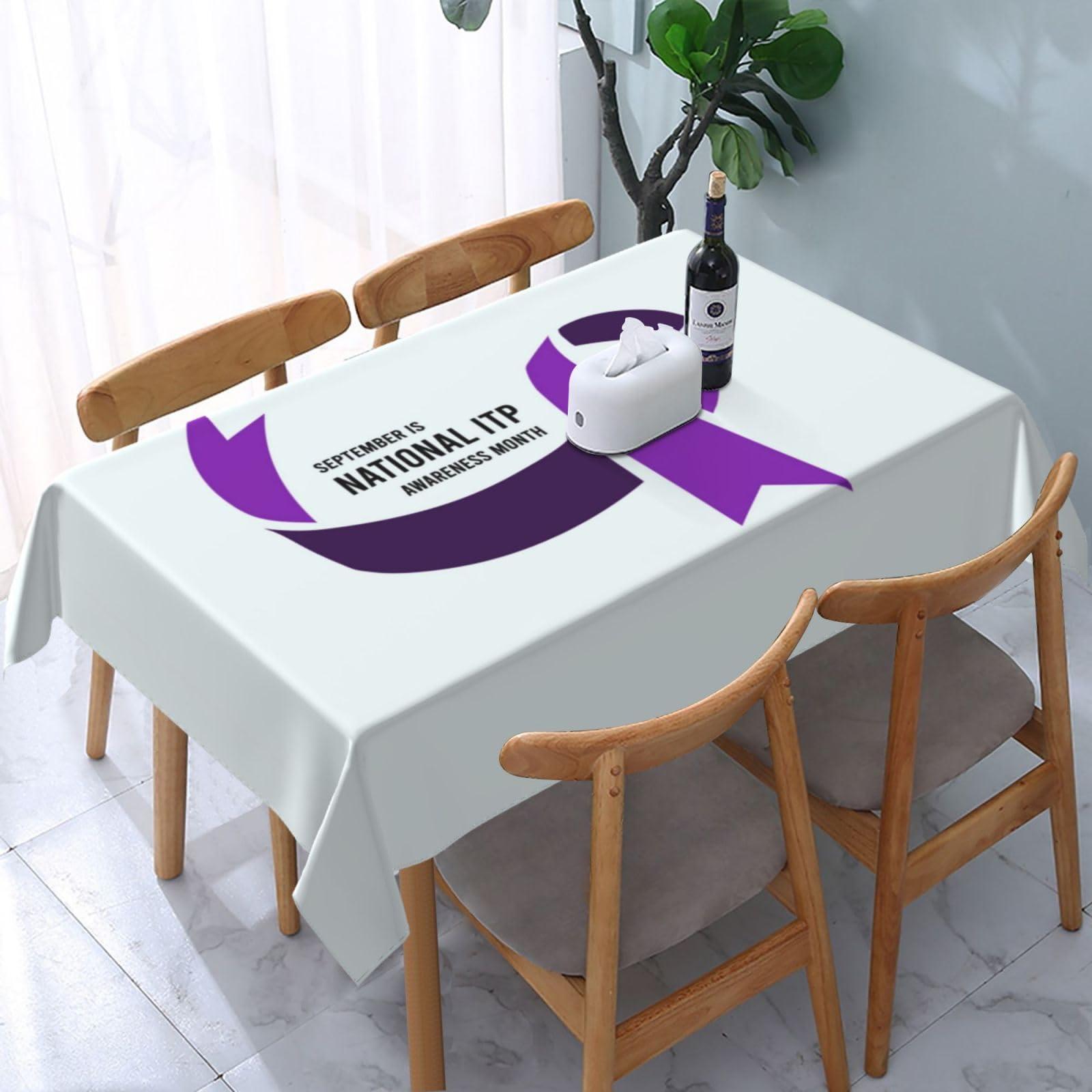 JunHeArt Itp Awareness Month Tablecloth Rectangle Table Cover Washable Table Cloths Decor For Kitchen 54" X 72"