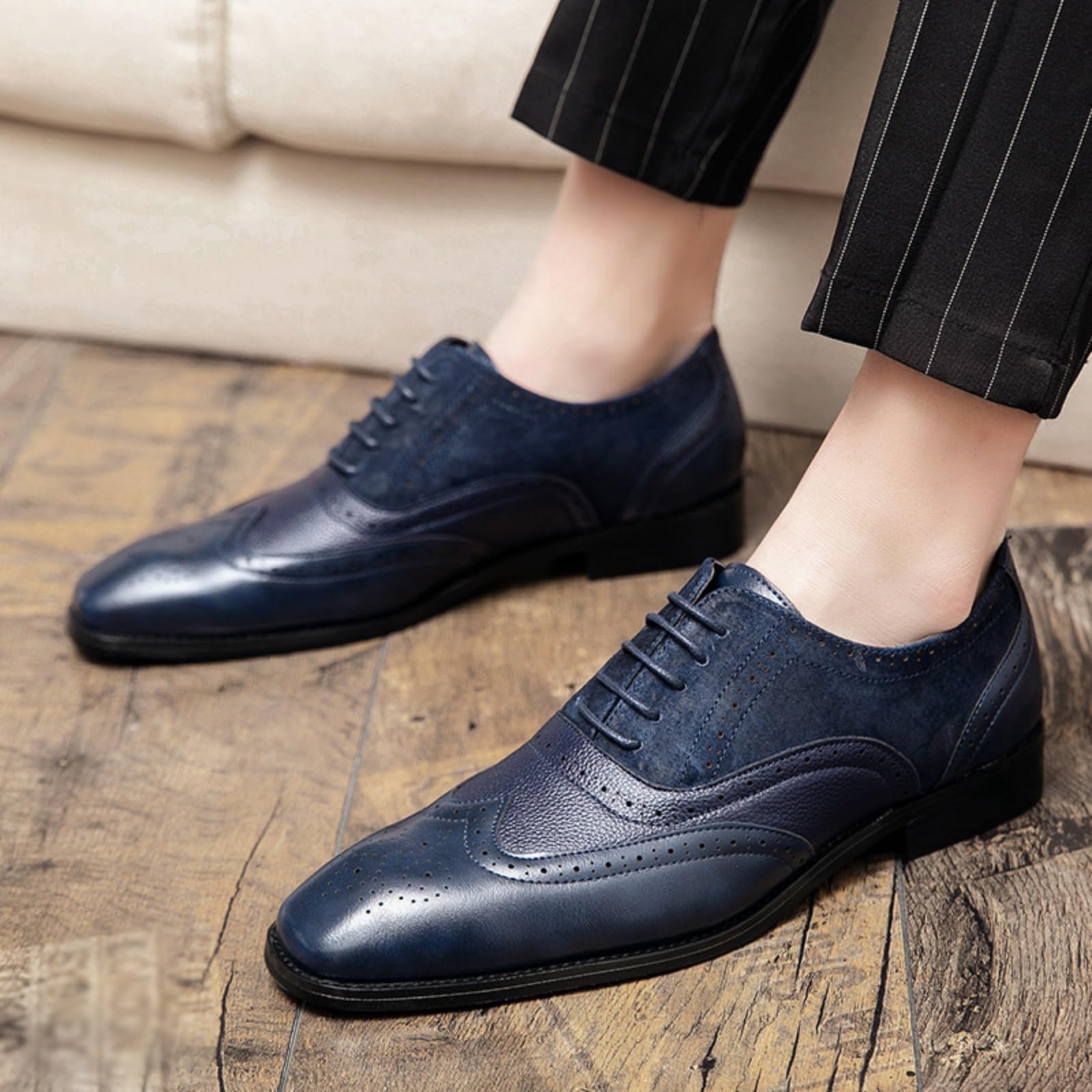 Scarpe Eleganti Uomo Brogue Classiche Scarpe Oxford Stringate con Punta A Punta in Stile retrò per Lavoro E Ufficio