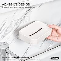 Vista 2 de YOHOM Jabonera adhesiva con bandeja de drenaje, barra de ducha blanca, soporte para jabón montado en la pared para baño, soporte para bandeja