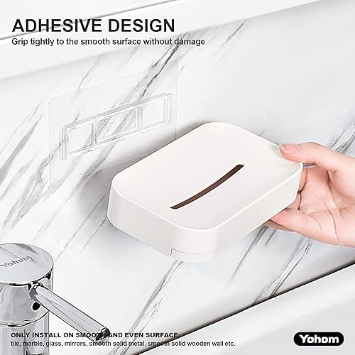 Miniatura 2 de YOHOM Jabonera adhesiva con bandeja de drenaje, barra de ducha blanca, soporte para jabón montado en la pared para baño, soporte para bandeja de