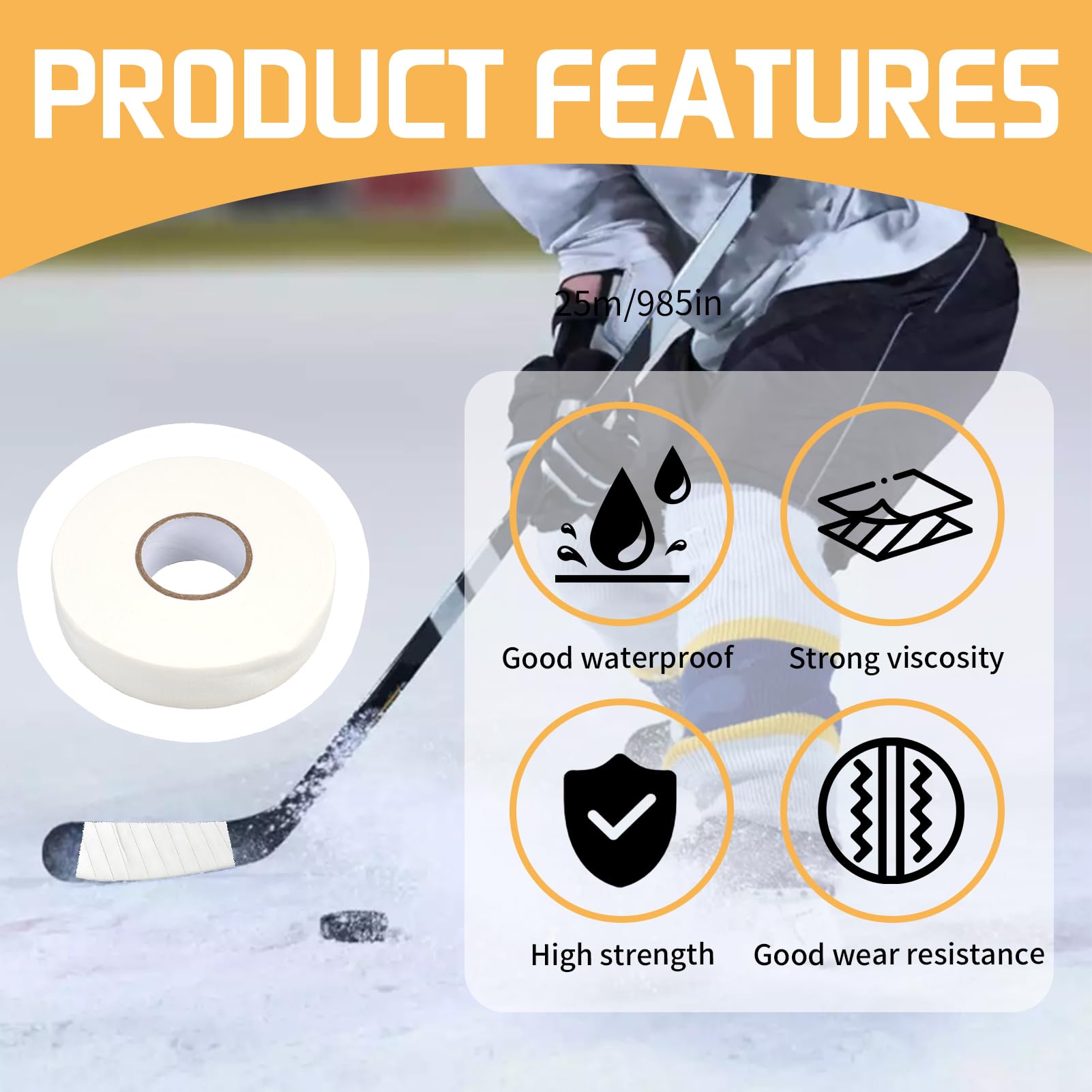 1pcs Nastro Hockey Nastro - Nastro di Presa per Sport,Nastro Impugnatura Racchetta, Antiscivolo e Assorbente, Facile da Applicare, 25M x 2.5cm, Resistente e Confortevole