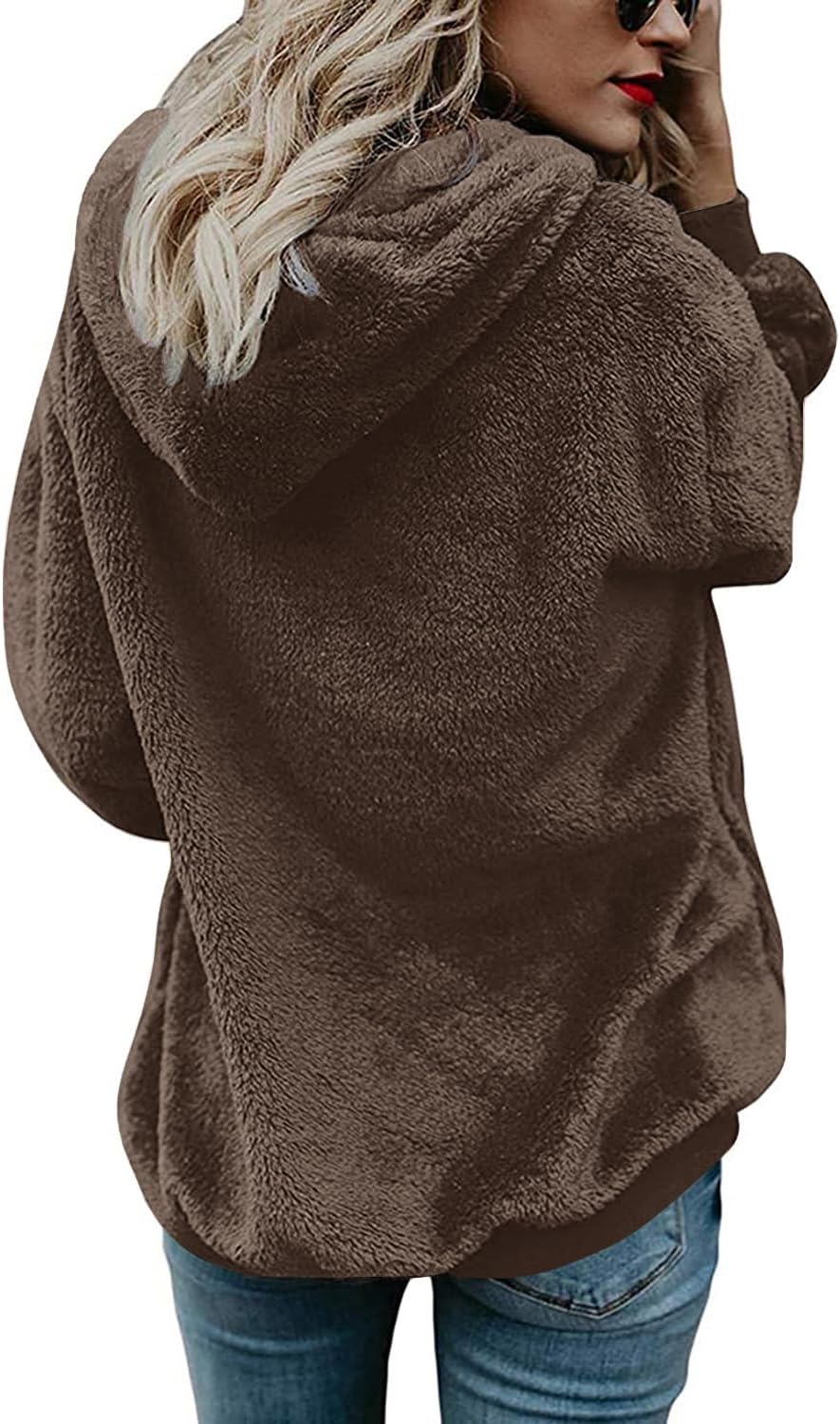 Yanekop Womens Fuzzy Fleece Pullover Oversized Sherpa Jacket Half Zip Pullover Sweaters Winter Faux Fur Jacket Coat - Image 4