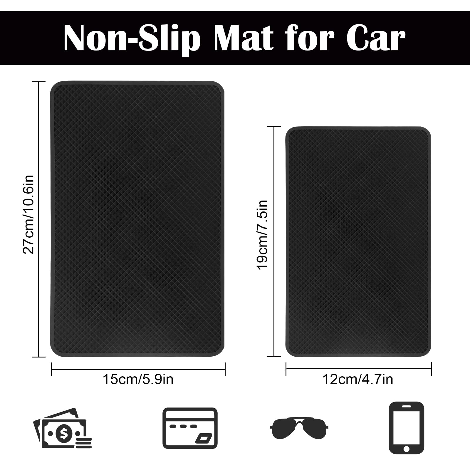 Tappetini Antiscivolo Per Auto 2 Pezzi - Silicone Universale 27x15cm E 19x12cm - Per Telefono, Occhiali - Foto 12