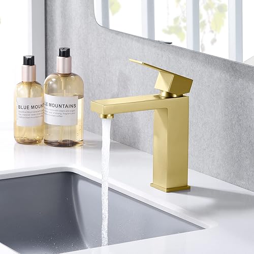 Miniatura 3 de sumerain Grifo de lavabo de baño de oro cepillado solo agujero grifo de tocador de acero inoxidable