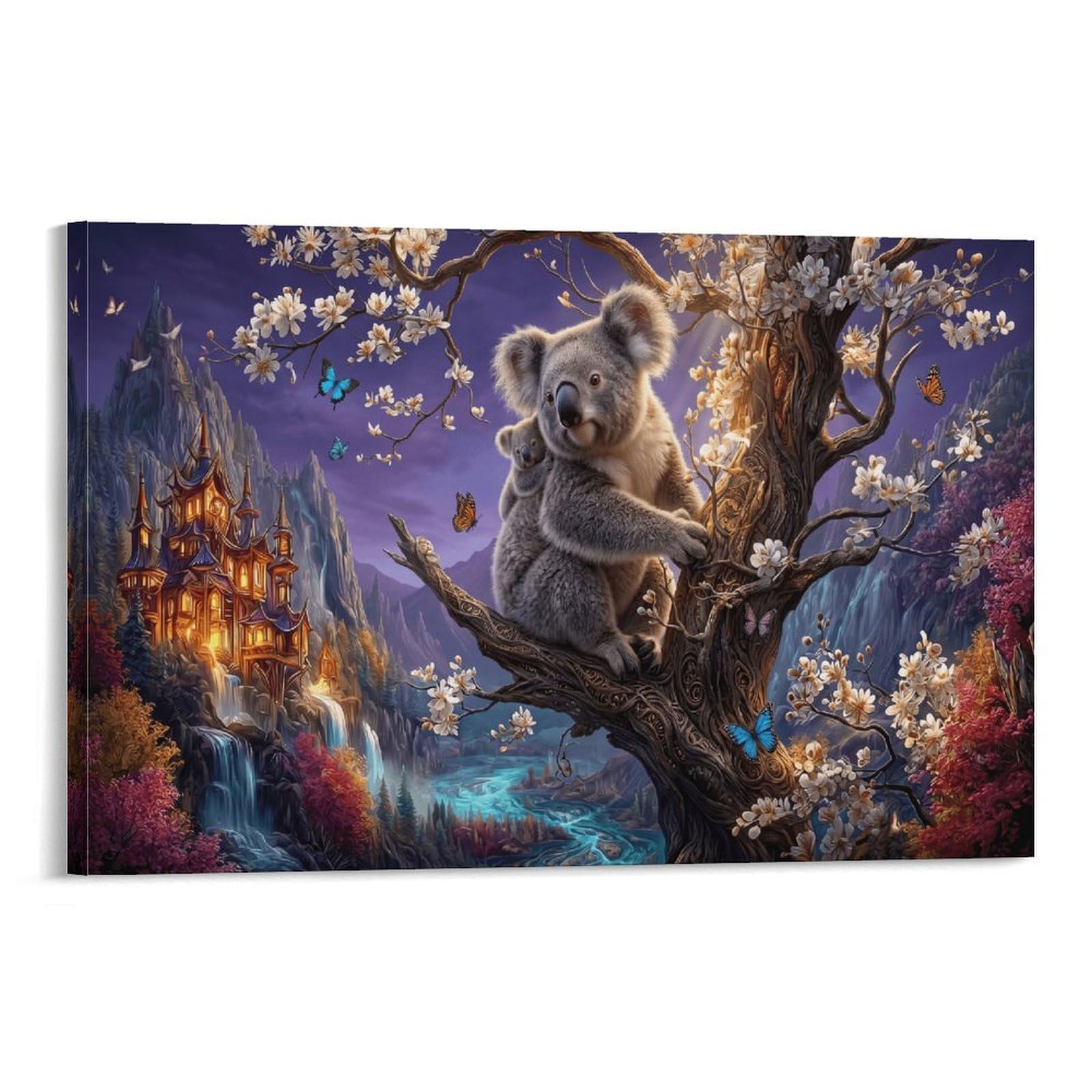 XPASHIQWC Koala Wall Decor Poster Purple Night Castle Canvas Prints Picture Modern Wall Art Picture Wall Hanging for Bathroom Wall Decor 20x30inch(50x75cm)