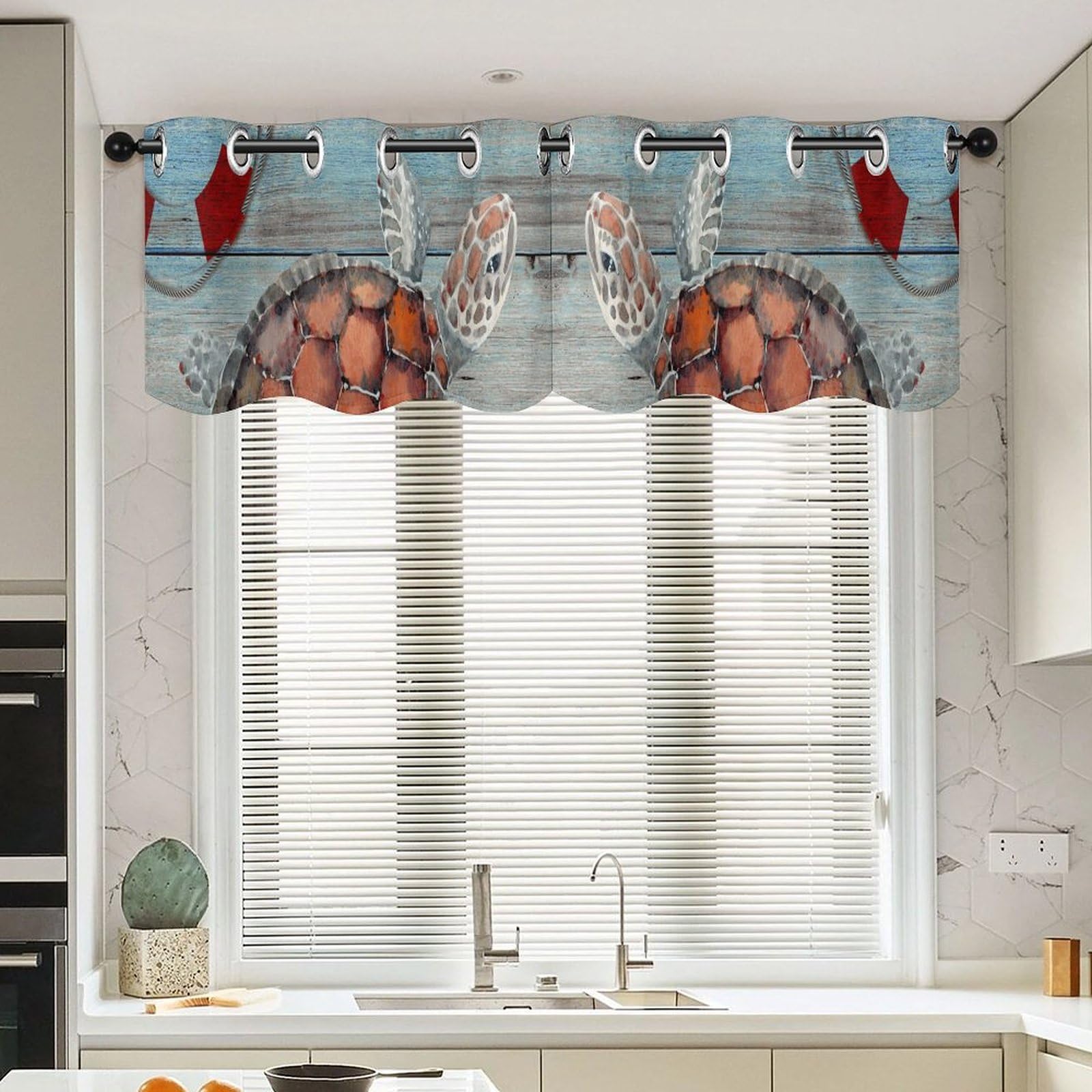 Rideaux de cantonnière vintage pour cacher le vis-à-vis de cuisine