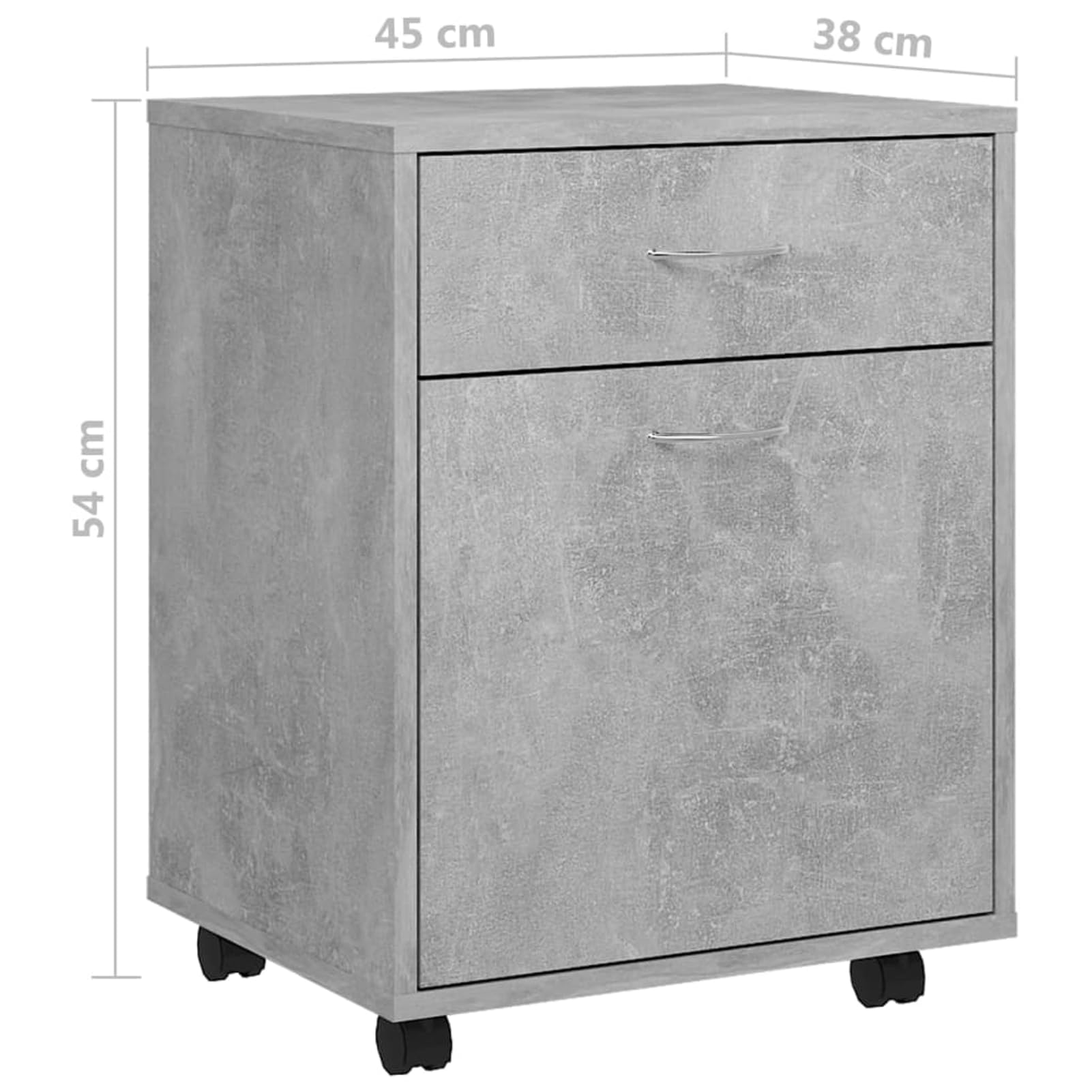 Rollen-Schrank mit 2 feststellbaren Rollen, Betongrau, Holzwerkstoff, 45 x 38 x 54 cm, Büroorganisation
