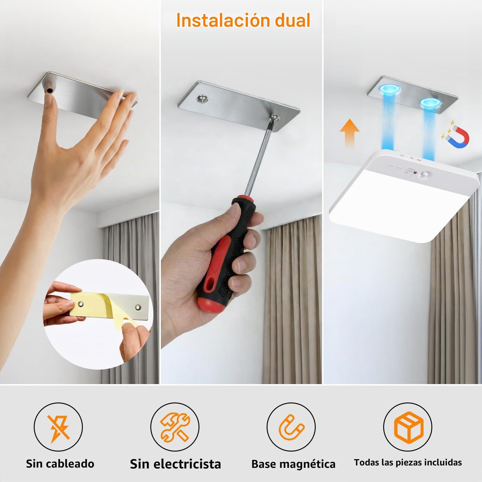 Plafón LED de Techo Recargable con Sensor de Movimiento, Lamparas a Pilas | Iluminación sin Cables con Mando a Distancia, 6000 mAh, 3000K/4000K/6000K, Lámpara Baño, Pasillo y Dormitorio
