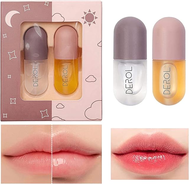Lip Plumper- Natural Lip Plumper and Lip Care Serum, Lip Enhancer, Day & Night Moisturizing Repair Lip Gloss Set, Reduce Fine Lines, Soft and Bright