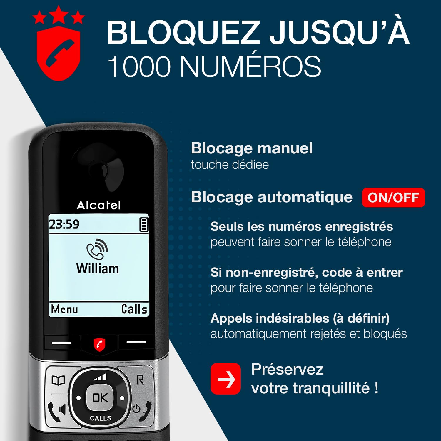 ALCATEL F890 Voice - Téléphone Fixe Sans Fil DECT Avec Répondeur - Écran Graphique Haute Résolution - Mains Libres - Blocage Des Appels - Sonnerie VIP - Répondeur 50 Min - Noir/Gris