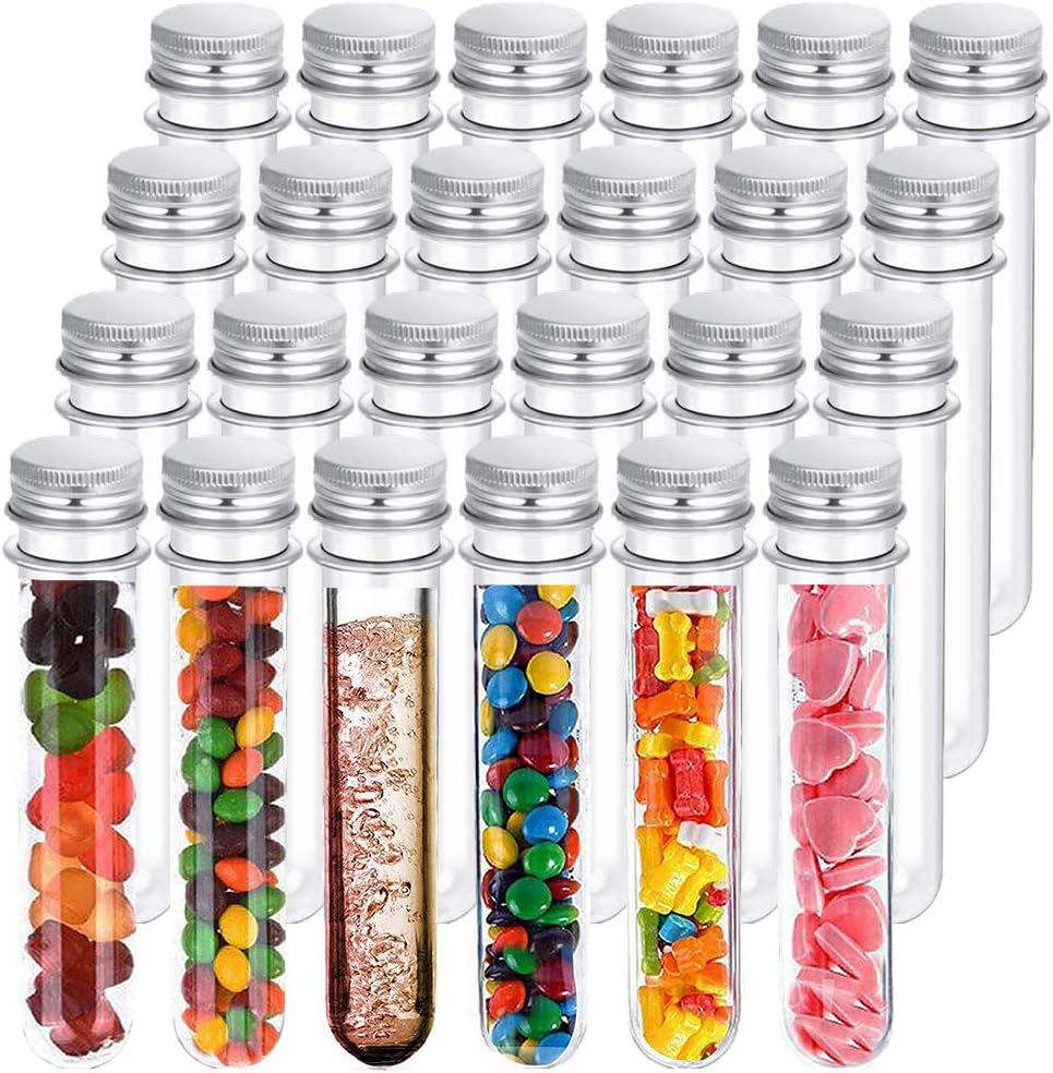 24 PCS Plastic Test Tubes,45 ml Clear Test Tube with Caps,140 x 25 mm Test Tube for Candy Storage,Party,Decoration,Beads Display,Lab