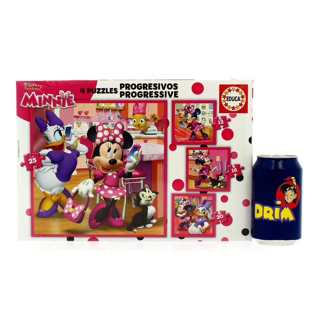 Educa - 4 puzzles progressivi di cartone per bambini | Minnie. Misura: 16 x 16 cm. 4 puzzle da 12/16/20 e 25 pezzi ciascuno. A partire dai 3 anni (17630)