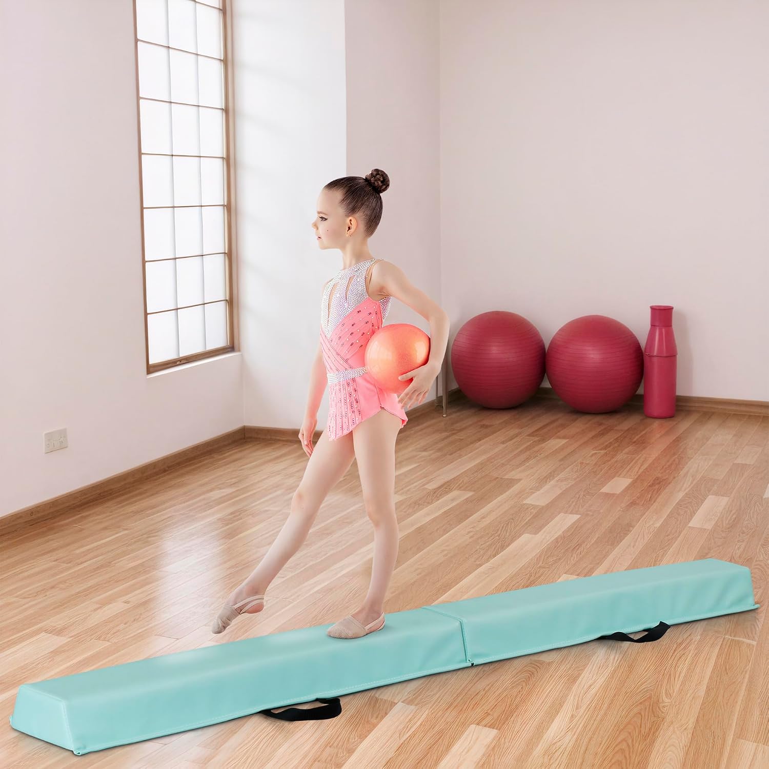 Nova Microdermabrasion 6 FT / 9 FT Folding Gymnastics Balance Beam Non-Slip Extra-Firm Foam Floor Balance Beam Home Training Equipment for Kids/Adults Home Use