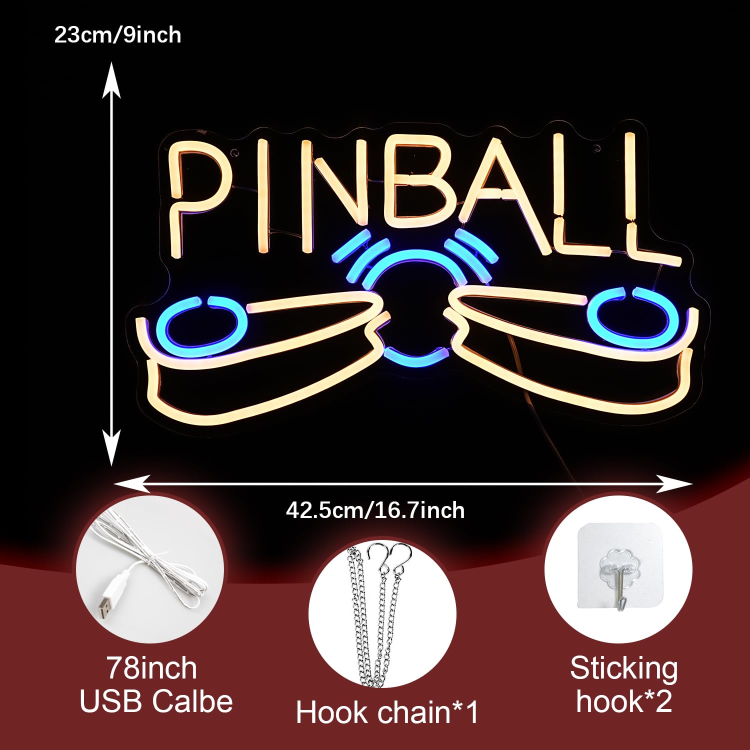 LIUOZHTEA Pinball Neon Sign USB Powered Pinball Neon Light