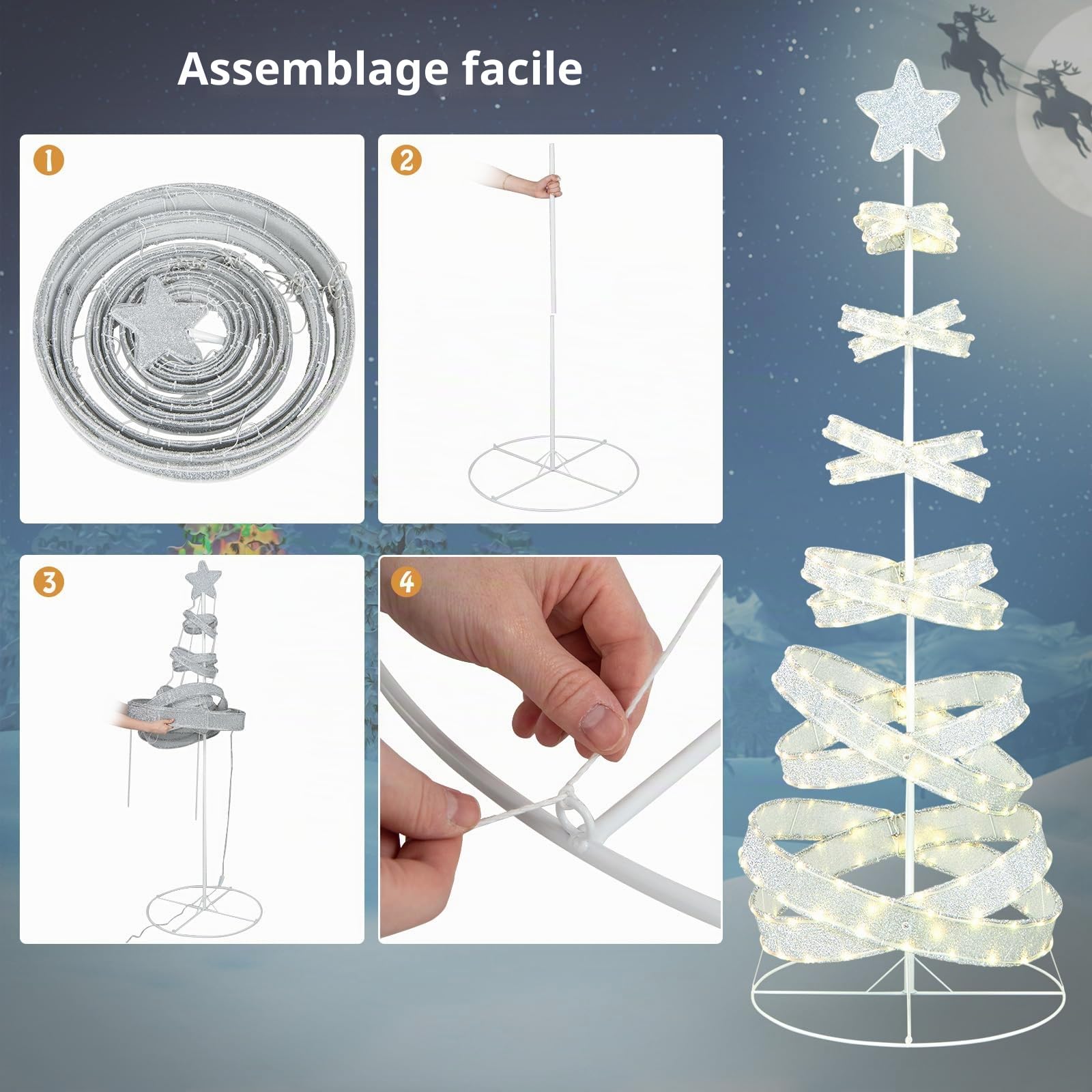 GOPLUS Sapin de Noël Lumineux 210CM Spirale pré-illuminé, Arbre Artificiel LED Blanc avec 341 lumières, 34 Modes d'Eclairage, Décoration de Noël en Intérieur et Extérieur