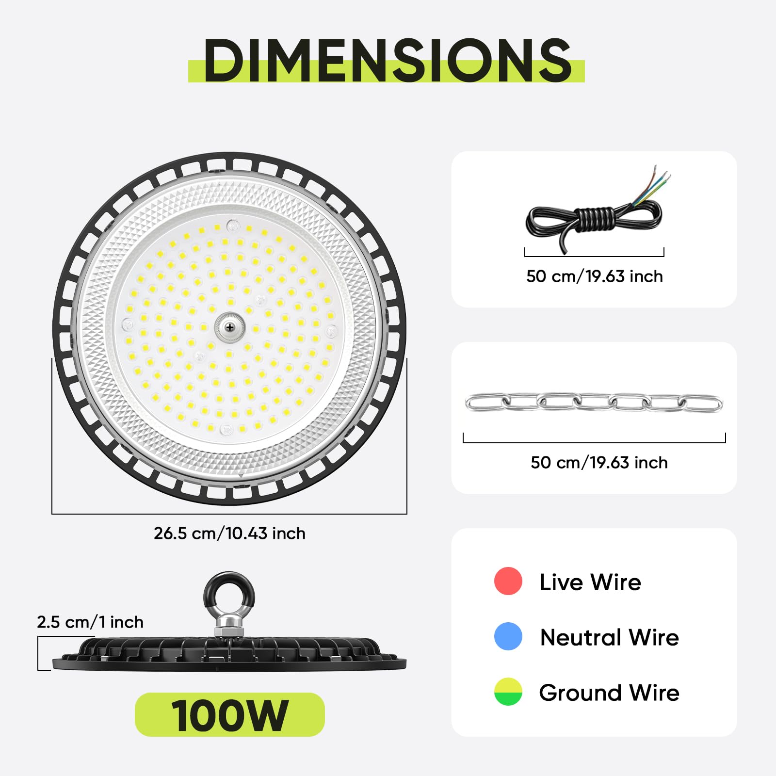 6 Pack 100W Faretto LED UFO, 15000LM 6000K Super Luminose Bianco Freddo LED Industriale Faretto, IP65 Impermeabile Lampada Officina, Lampada LED per Garage, Magazzini, Fabbrica, Stadio Coperto