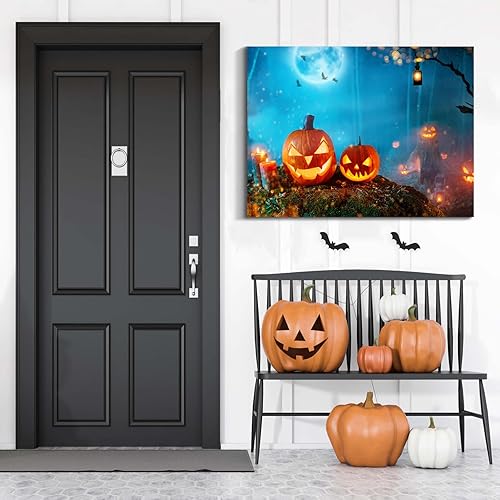 Miniatura 3 de Denozer - Lienzo decorativo para pared con imágenes temáticas de Halloween, decoración de pared de calabaza iluminada, decoración de pared del hogar