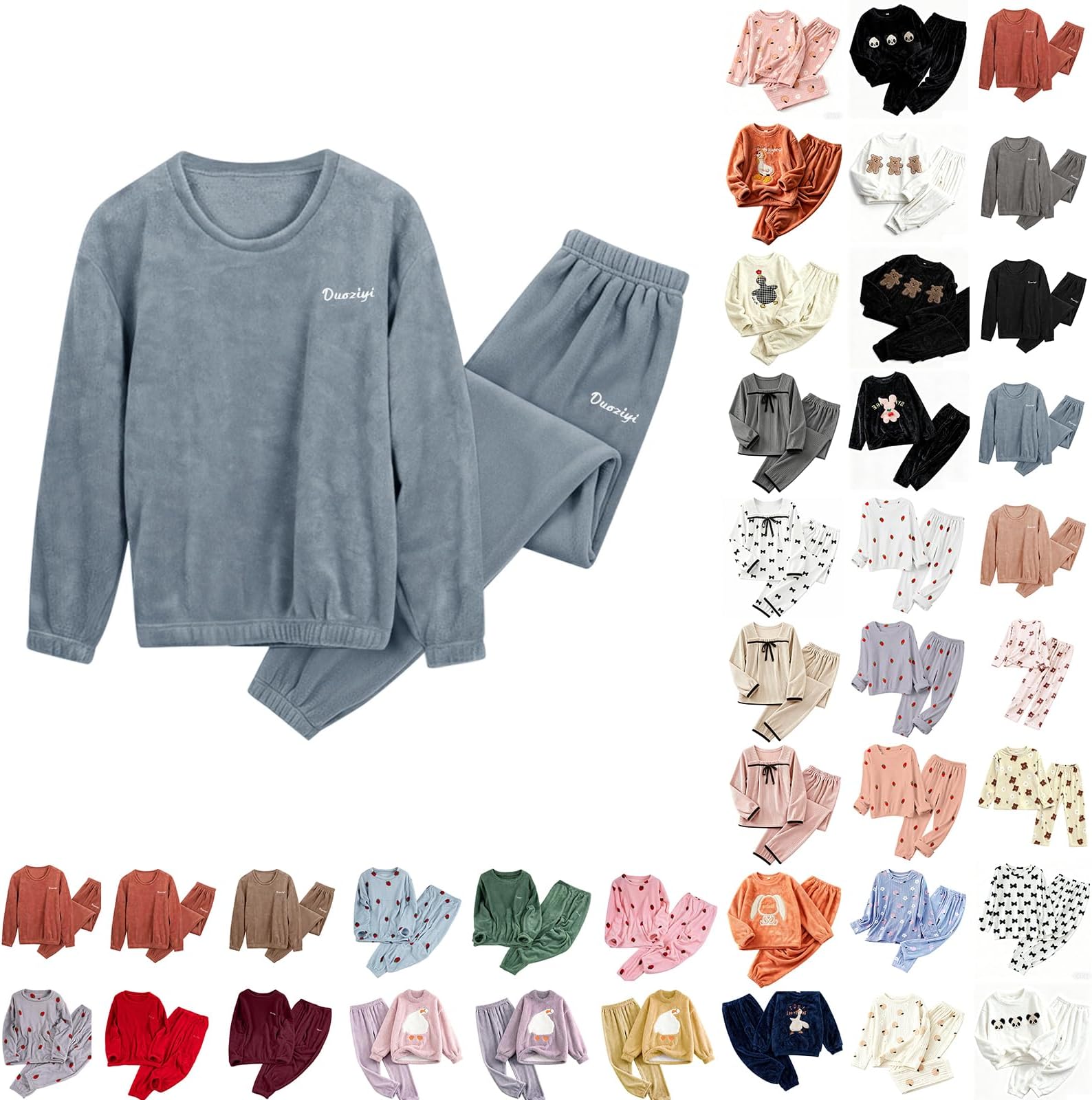 Women Fleece Pajamas Set Long Sleeve Lounging 2025 Warm Sleepwear High Elastic Crewneck Loungewear Sherpa Night