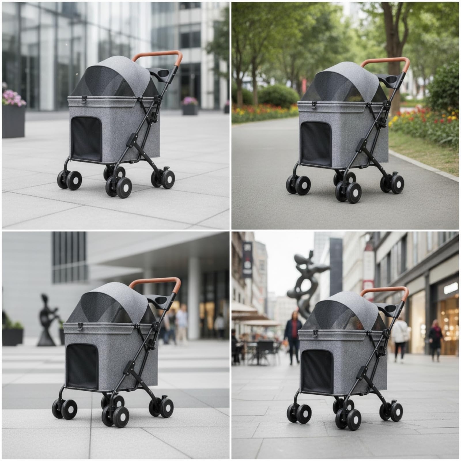 KESOTO Passeggino per Animali Carrozzina Cani Gatti Carrello Pet Trasportino con Chiusa Canopy in Rete Aerata Telaio Robusto in Acciaio al Carbonio Lino, Nero, color to 2, size to 2