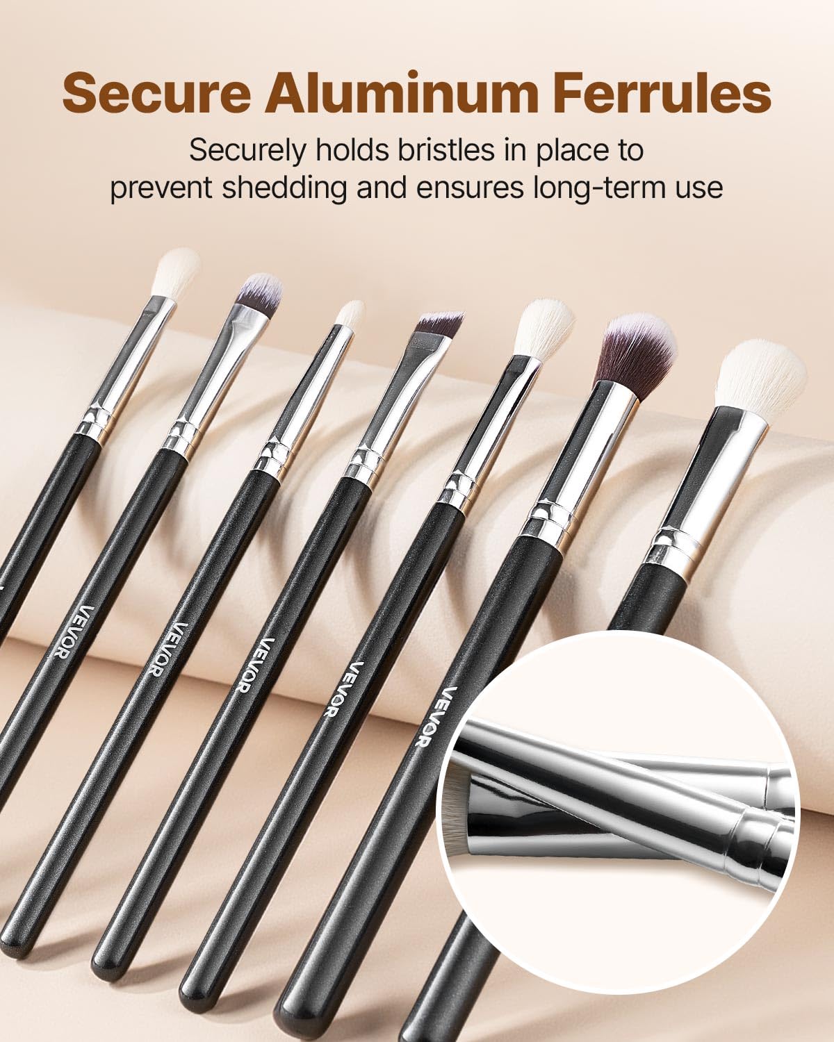 VEVOR 15-Piece Makeup Brush Set for Foundation Blending Eyeshadow Professional Vegan Brushes with Soft Synthetic Bristles - Image 4