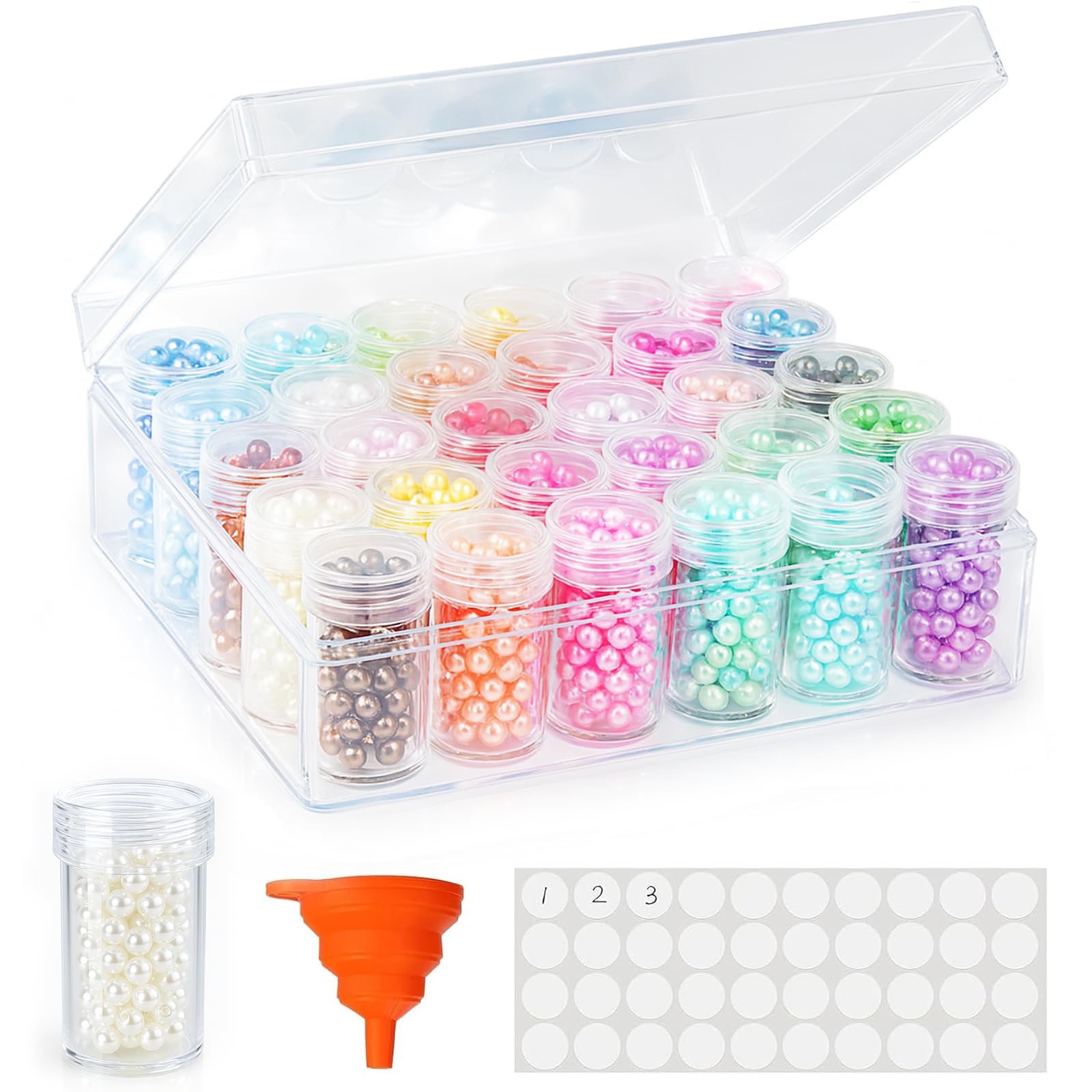 BigOtters Embroidery Diamond Storage Box, 30PCS Big Clear Plastic Bead Containers with Silicone Funnel for Jewelry Painting DIY Art Craft Rhinestones