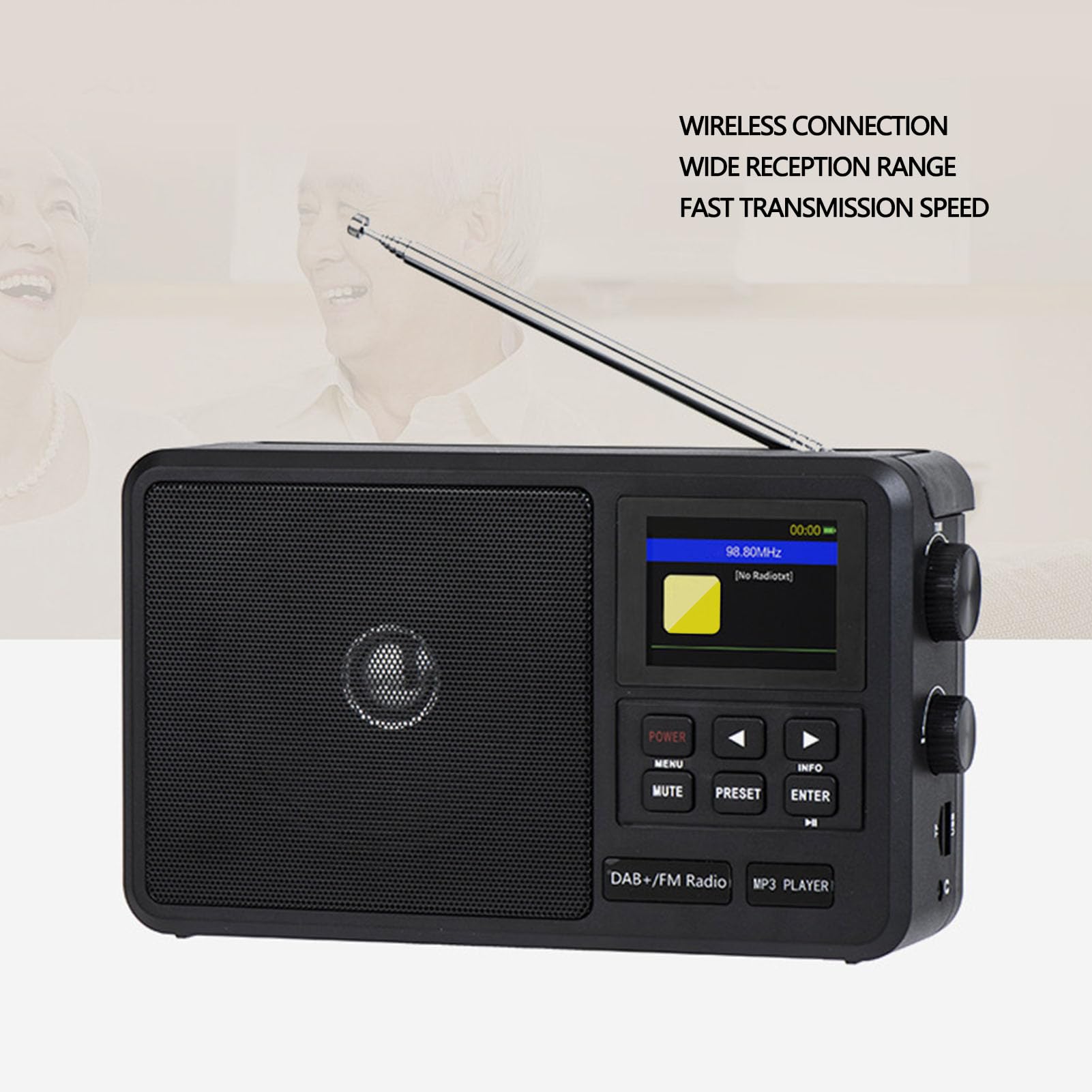Radio FM Dab Portátil para Personas Mayores con Perilla Grande: Radio por Internet Fácil de Usar con Altavoz de 8 W, Bluetooth 5.0, Pantalla LCD, Despertador, Temporizador de (Enchufe