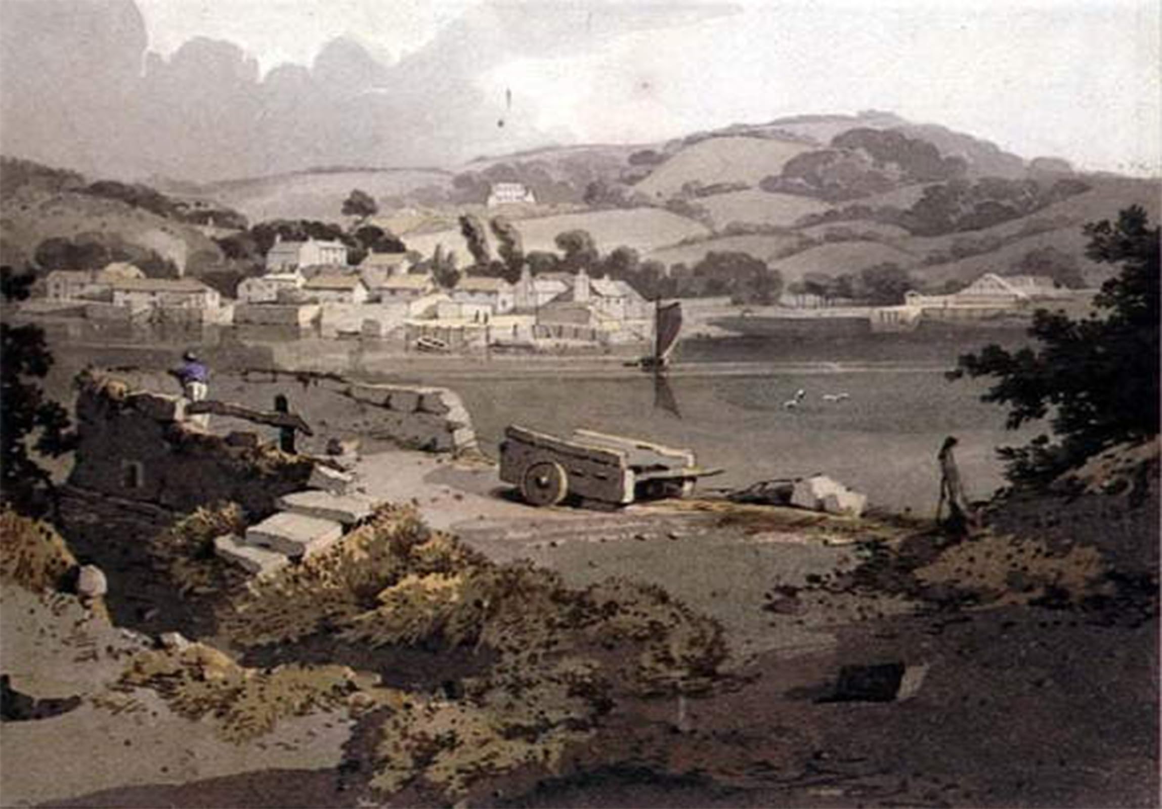 SERENDIPITP Abstract Painting Mural Print Picture Wall Decor Painting Landscape with River and Village by Samuel Prout Vintage Wall Artwork for Home Decor 60x90cm