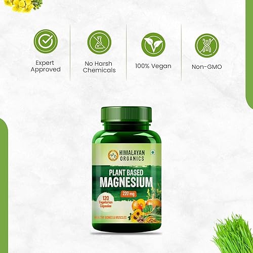Miniatura 7 de Kavir Suplemento de magnesio a base de plantas de 220 mg con espirulina de cúrcuma, pasto de trigo, moringa  Apoya la salud muscular ósea y ósea