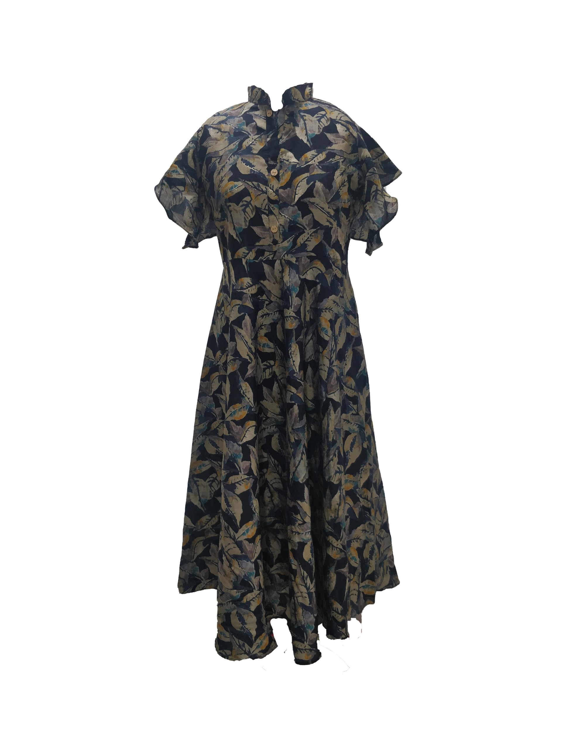 GenericWomen's MUSTED Leaf Printed Chanderi Stitched kruti Multicolour