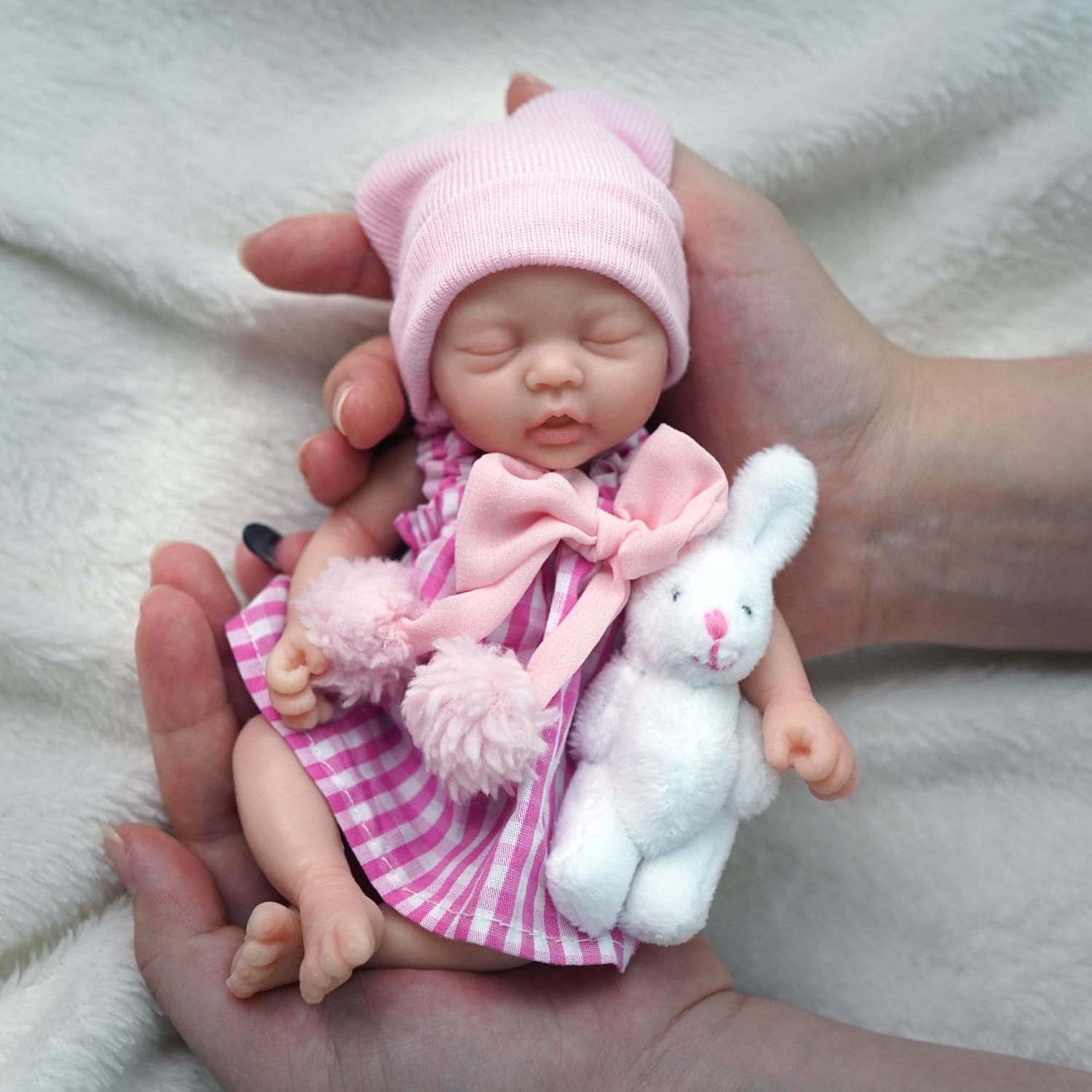 Newtotlove 7 Inch Mini Silicone Baby, Reborn Baby Dolls Silicone Full Body Girl, Realistic Newborn Baby Doll Real Life Miniature Baby Doll with Feeding Accessories