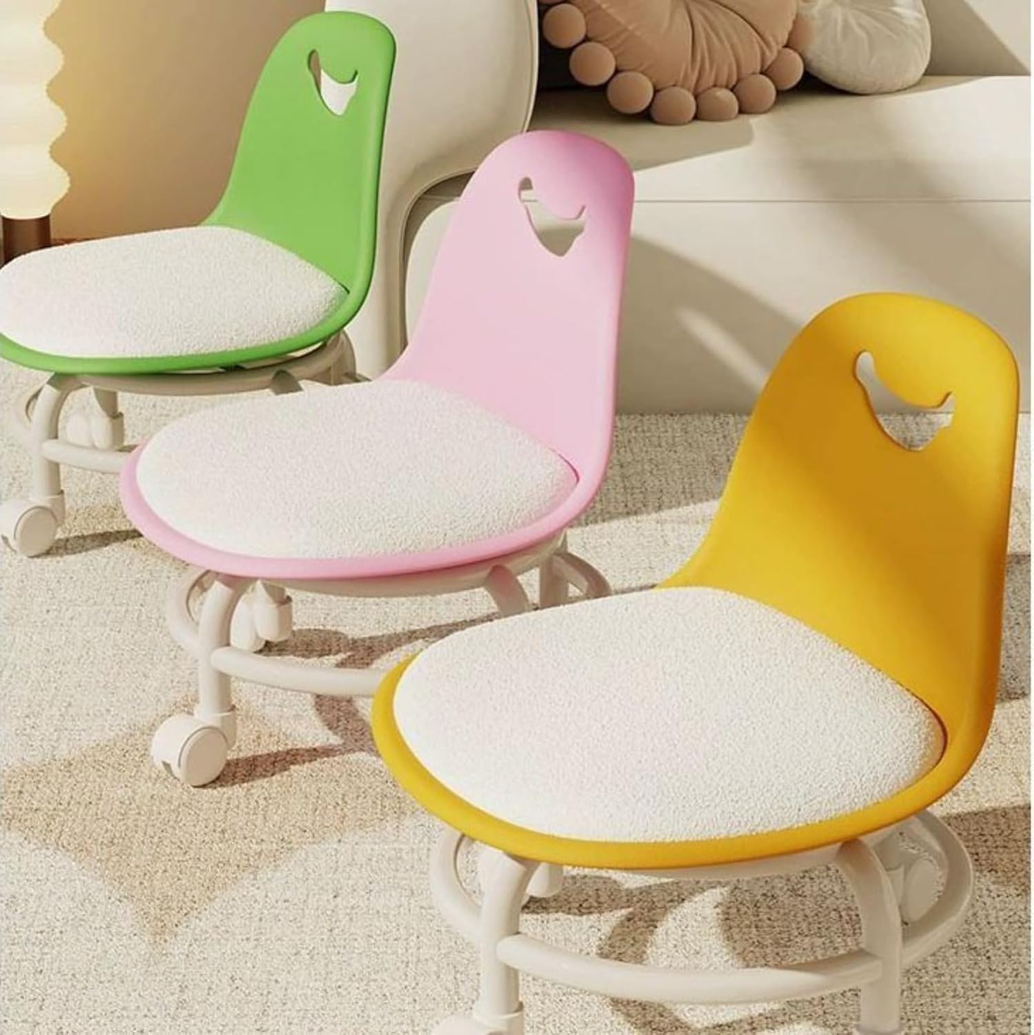 Rolling Stool with Backrest Rolling Stool Chair with Backrt Home Floor Chair Low Height Roller Stool Chair Seats for Cleaning, Office Garage Spa Shop Salon Massage (Solid Light Grey)/Solid Light Grey