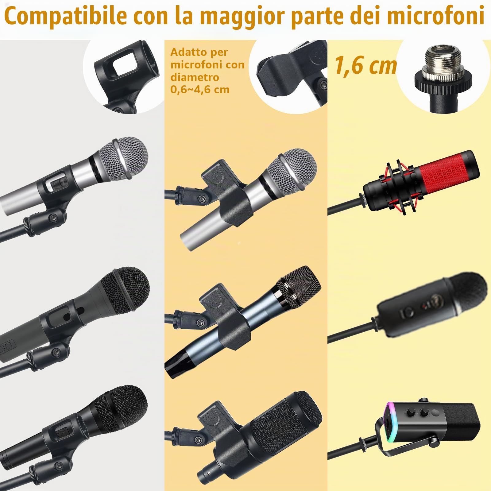 Asta Microfono da Terra a Treppiede con Braccio a Giraffa per Blue Yeti Samson Q2U Fifine K6 AM8, Asta per microfono con Borsa, Adattatore 5/8", 2 Clip e Fascette