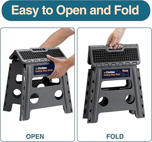 Miniatura 100 de Flottian Taburete plegable de 18 pulgadas para adultos y niños con capacidad para hasta 300 libras, taburetes plegables antideslizantes con asa,