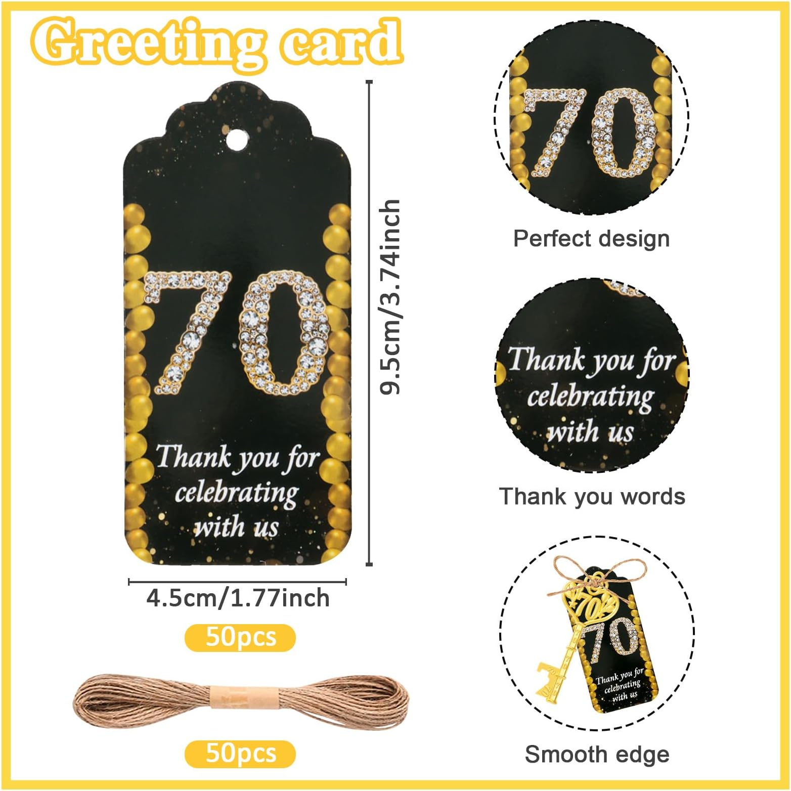 50Pcs 70th Gold Key Bottle Opener 70th Birthday Party Favors,70th Anniversary Souvenirs Return Gifts 70th Key Beer Bottle Opener With Thank You Cards For Party Birthday Wedding Shower (50) (70th)