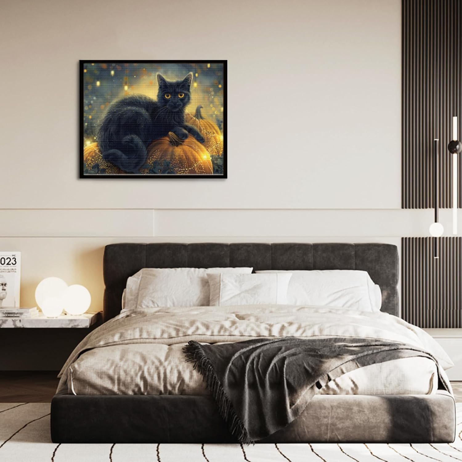 IMLQJES 5D Cat Diamond Painting Kit for Adults - DIY Black Cat Three Pumpkins Autumn Square Full Diamond Rhinestone Art Crafts Home Wall Decor Gift 16x20 Inch