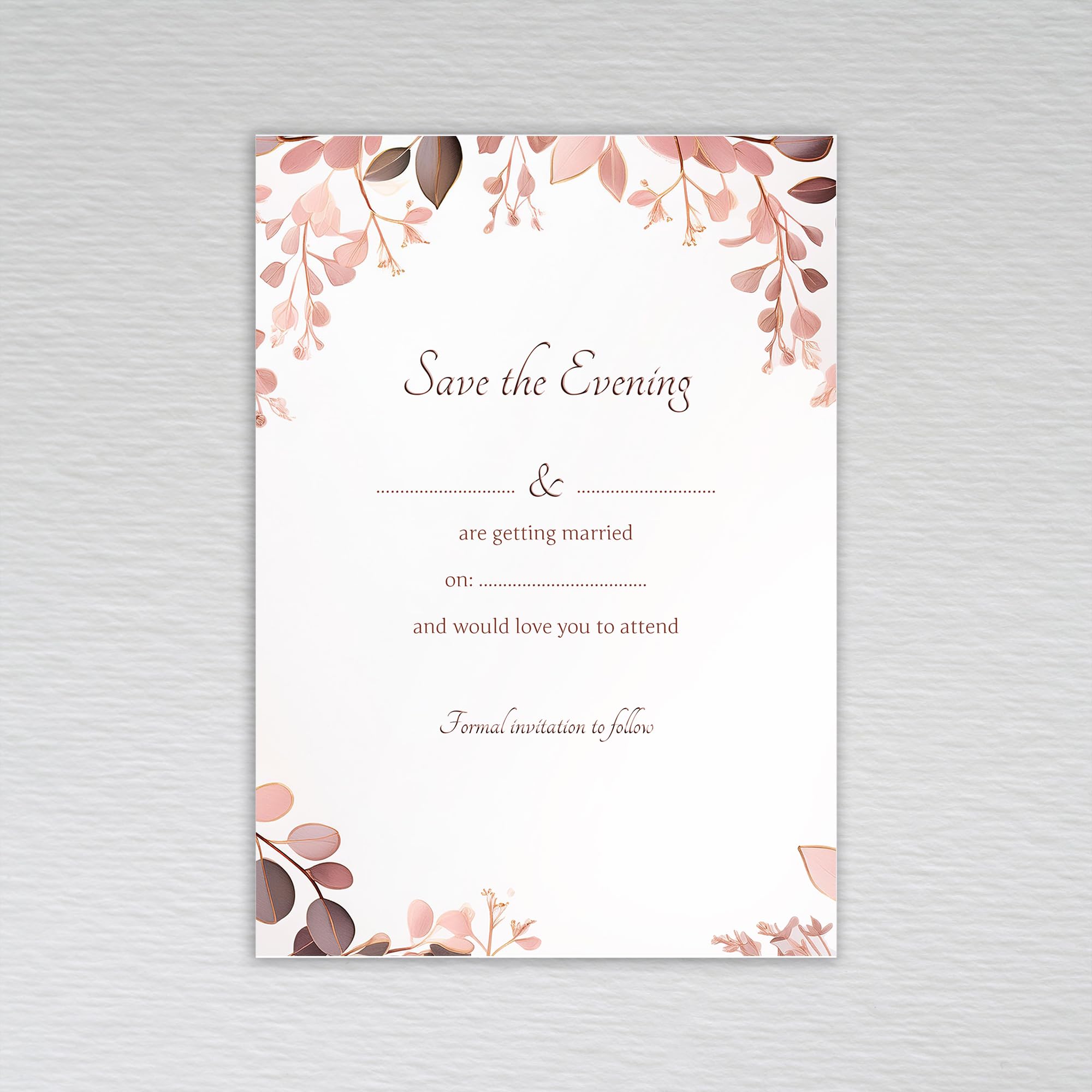 Webspectations Rose Gold Eucalyptus Save the Evening Cards/Dusty Pink Leaves Wedding: Rose Gold Eucalyptus Save the Evening Invites (Pack of 50 without Envelopes)