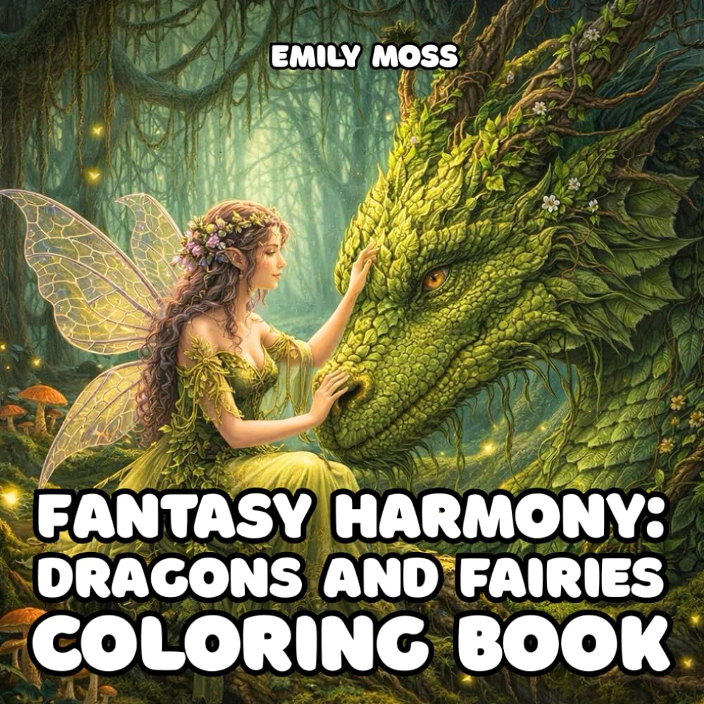 Fantasy Harmony: Dragons and Fairies Coloring Book An Adult Fantasy Coloring Book with Enchanted Forest Scenes for Relaxation and Stress Relief