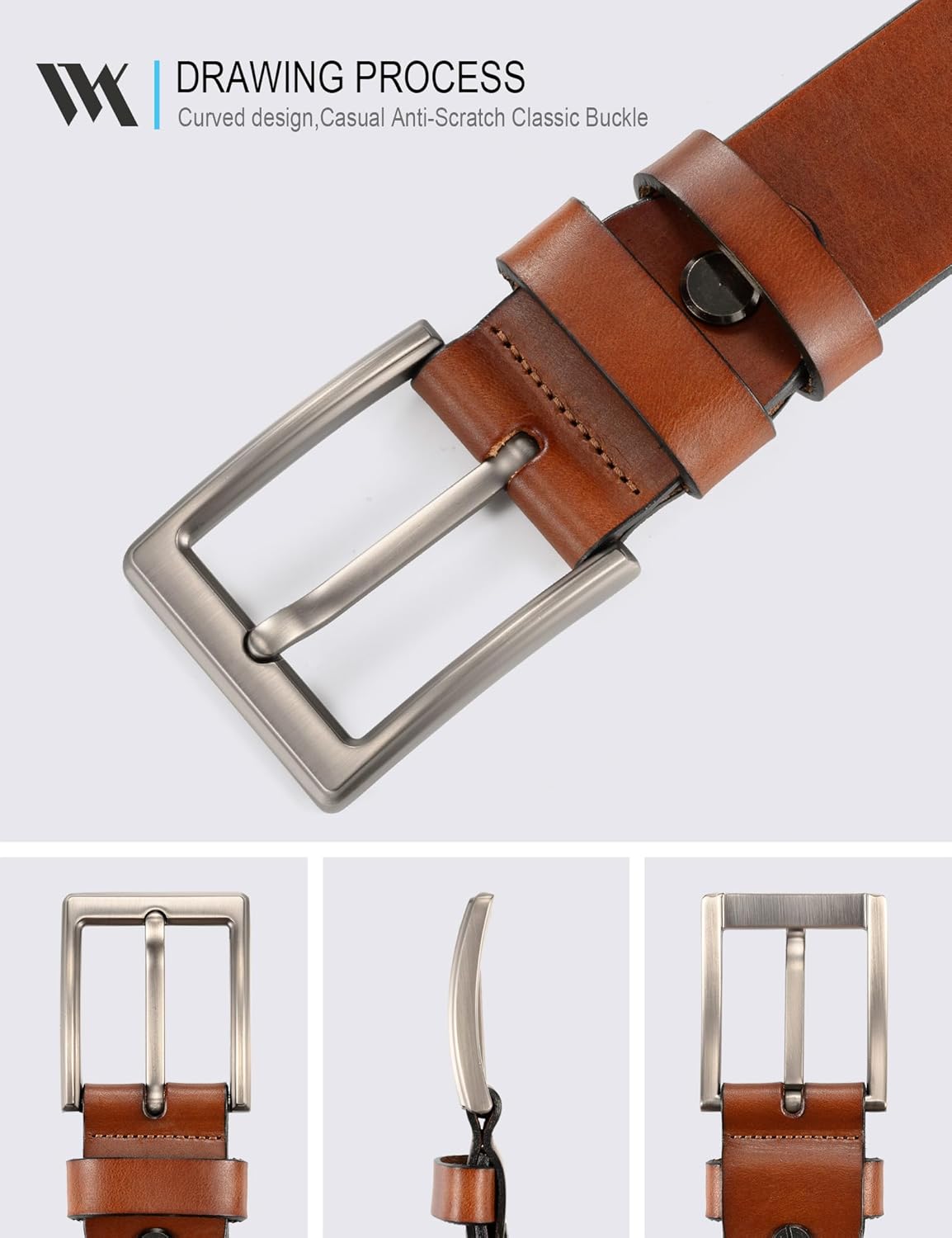 WOLFANT Men's 1.5" Full Grain Leather Belt,100% Italian Real Solid Leather - Image 3