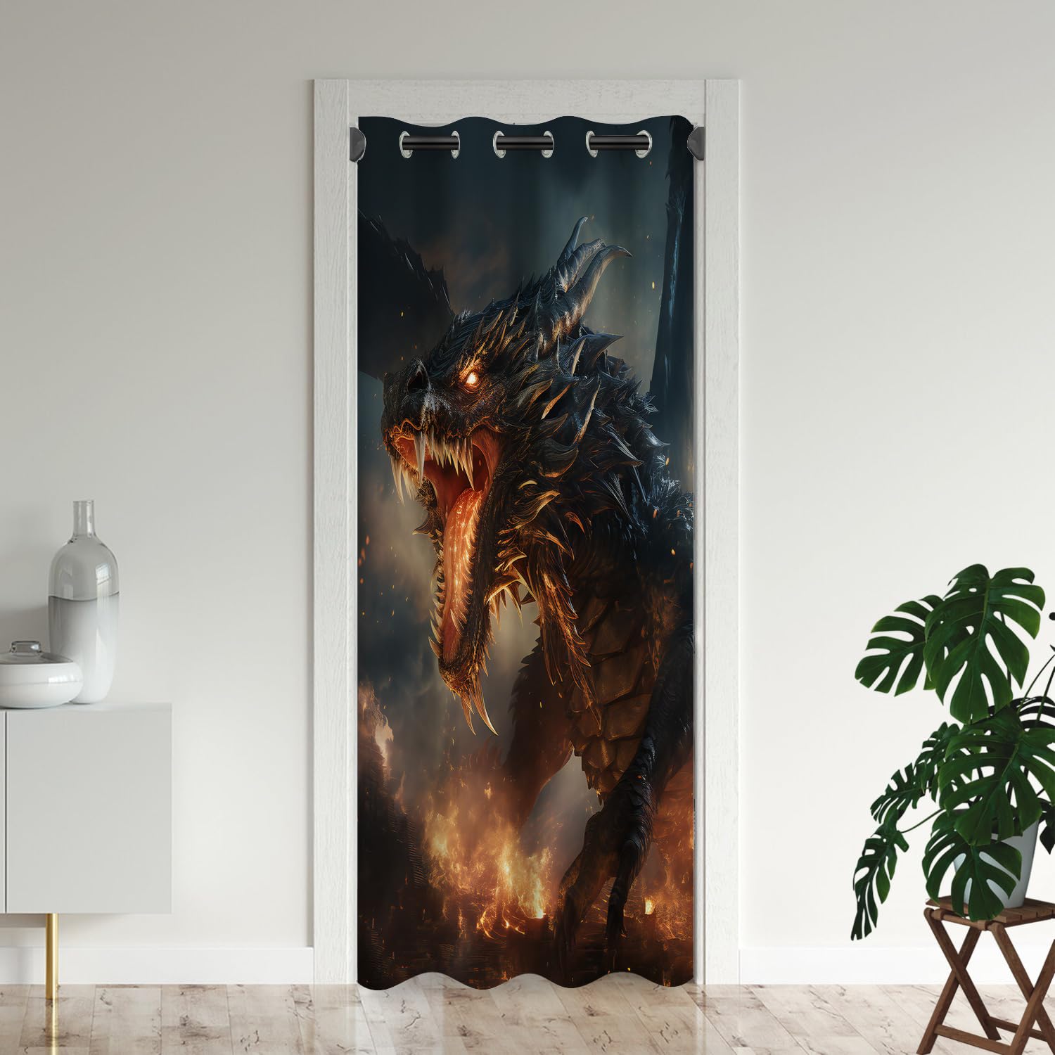 Magic Dragon Door Curtains for Doorways, Mythical Fantasy Animals Fire Dragon Blackout Curtain for Kids Bedroom Closet, Grommet Thermal Insulated Privacy Door Drapes for Room Divider, 34
