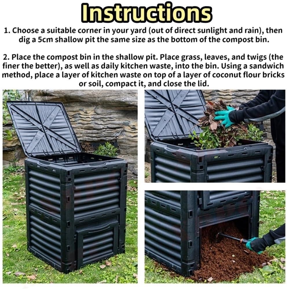 Plastic Outdoor Compost Bin, Fertilizer Fermentation Box, Garbage Compost Bin Suitable for Kitchen, Yard and Courtyard(Green)