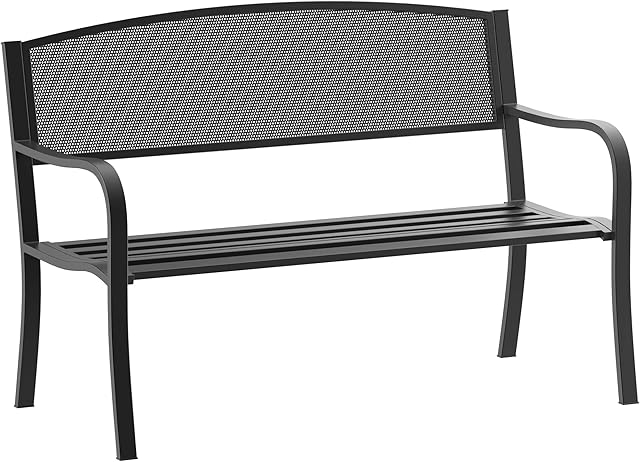 Outsunny 2 Seater Metal Garden Bench Garden Park Porch Chair Outdoor Patio Loveseat Seat Mesh Net Backrest Black