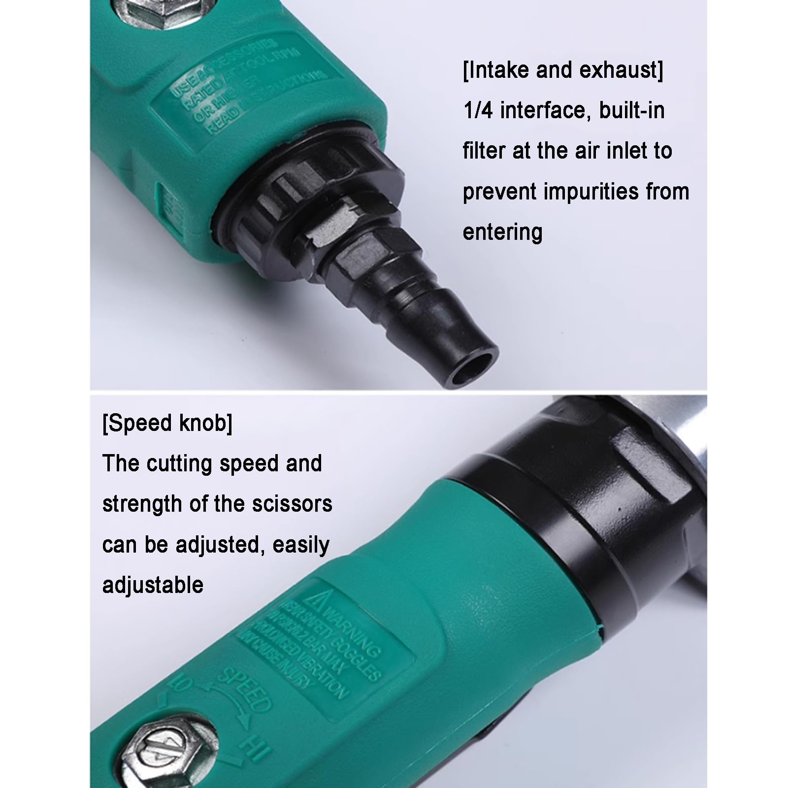 Taglierina pneumatica per metallo, forbici pneumatiche a 2 lame, velocità libera 2.600 giri/min, capacità per acciaio 1,0 mm, alluminio 1,6 mm, taglierina ad aria industriale per fogli e maglie