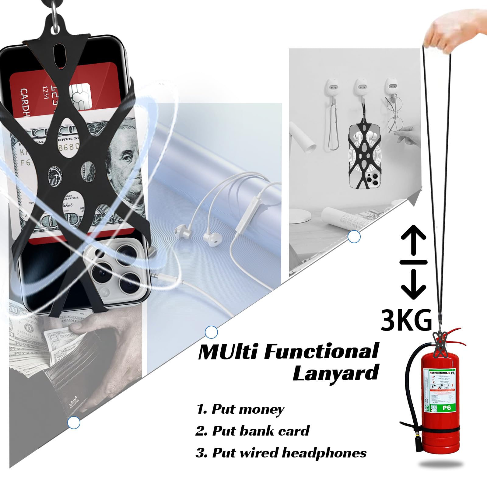 Paquete de 2 cordones universales de silicona para teléfono celular y cuerda de nailon, correa cruzada ajustable para teléfono celular, cordones desmontables para teléfono celular, antirrobo, para el