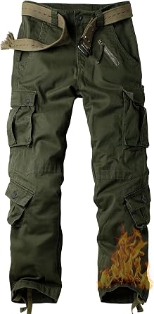 Mens Fleece Lined Outdoor Hiking Cargo Work Pants Casual Ski Ripstop Camo Trousers with 8 Pockets